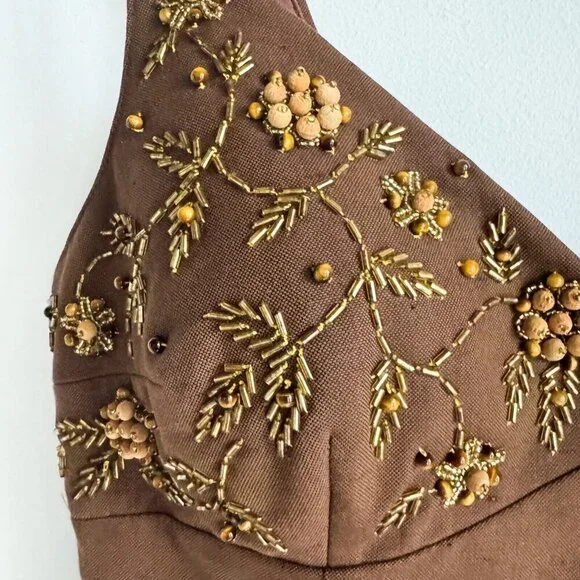 Michale Kors Made in Italy 2006 Raw Silk Beaded embroidered Bodycon Dress 8 - Picture 6 of 12